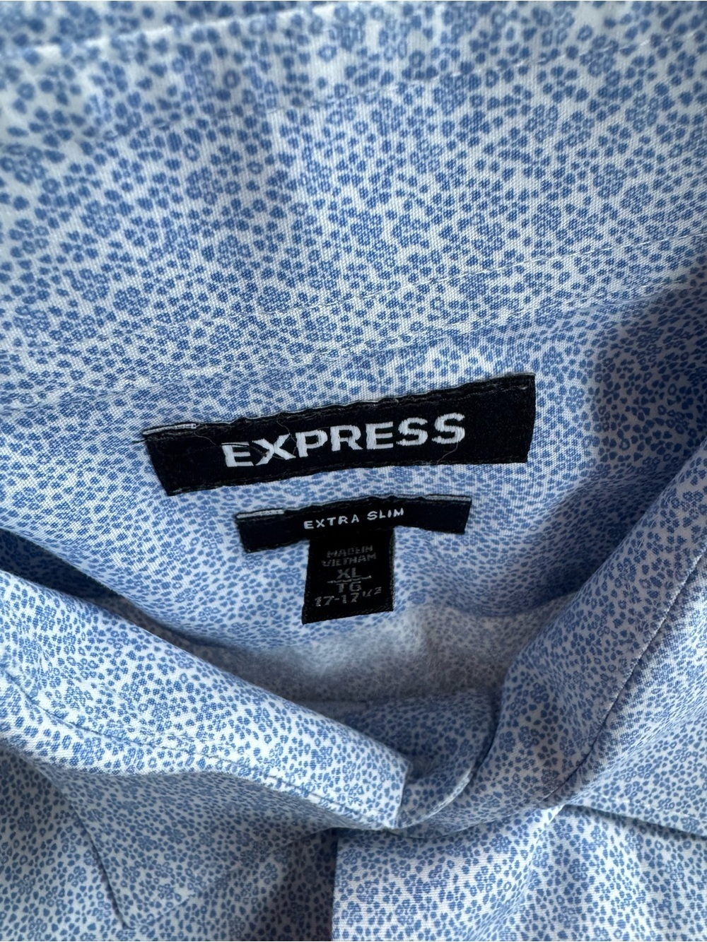 Express Extra Slim Fit Men's XL Blue Micro Print Button Down Dress Shirt 17-17.5 - Picture 5 of 9